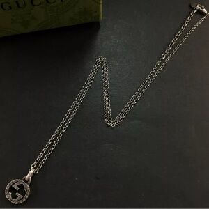 Authentic GUCCI Arabesque Interlocking G Silver 925 Pendant Necklace with box